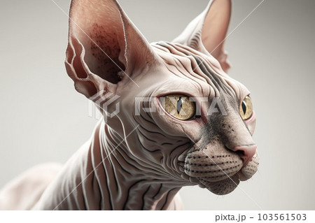 Close up of Sphinx cat white background. Generative AI AIG16. 103561503