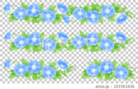 模擬水彩風格牽牛花（淡藍色）裝飾格線組 103561636