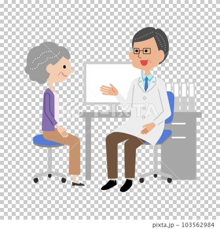 在檢查室接受男醫生解釋的高級婦女 103562984