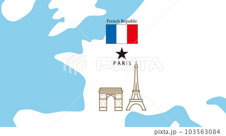 フランス地図とパリのエッフェル塔と凱旋門 103563084