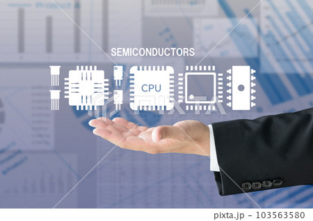ビジネスマンの手と半導体のピクトグラム 103563580