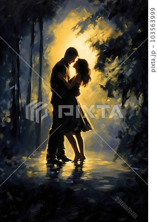 Kissang couple in the moonlight spotlight Kissang couple in the moonlight spotlight 103563999