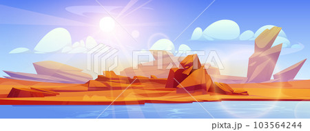 River flowing in desert landscape, oasis, hot sand 103564244