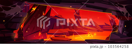 Volcano lava hell rock cave view fantasy game 103564258