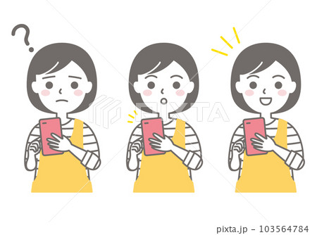 スマホを操作する主婦の表情セット 103564784