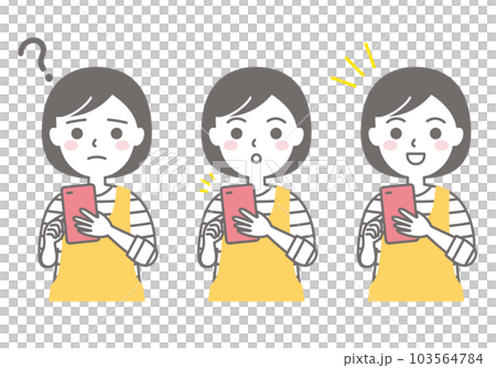 スマホを操作する主婦の表情セット 103564784