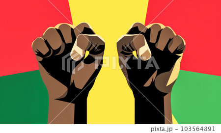 African American people raised fists in the air in green, red, yellow colors. Juneteenth Freedom Day Celebration. Juneteenth and african liberation day African American people raised fists in the air in green, red, yellow colors. Juneteenth Freedom Day Celebration. Juneteenth and african liberation day 103564891