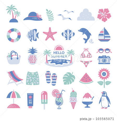 夏とビーチのイラストセット 103565071