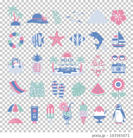 夏とビーチのイラストセット 103565071