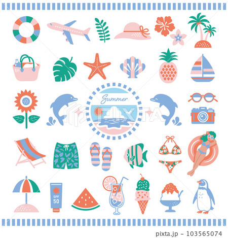 夏とビーチのイラストセット 103565074