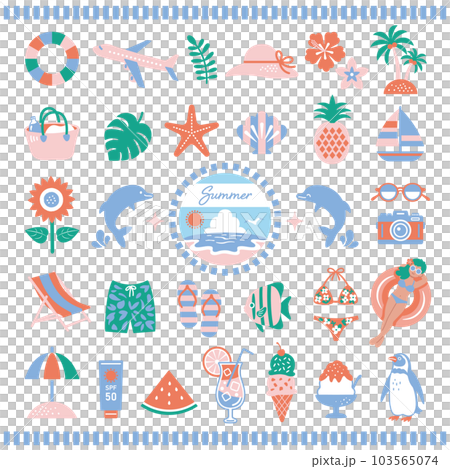 夏とビーチのイラストセット 103565074