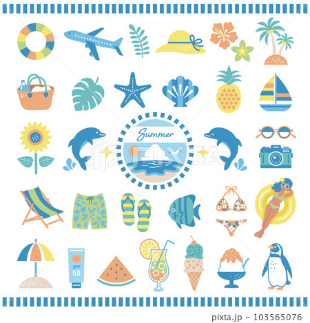 夏とビーチのイラストセット 103565076