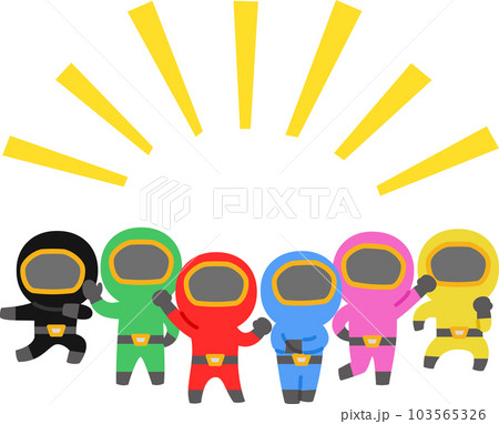 ポーズを取る戦隊ヒーローのデフォルメイラスト 103565326