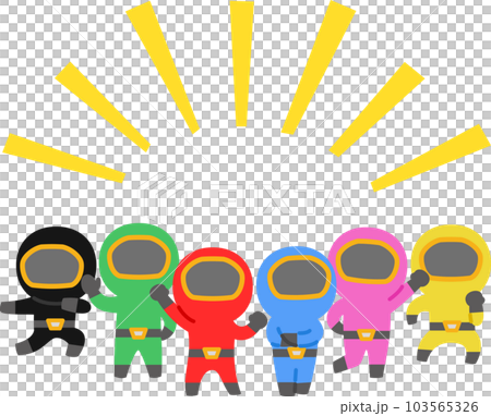 ポーズを取る戦隊ヒーローのデフォルメイラスト 103565326