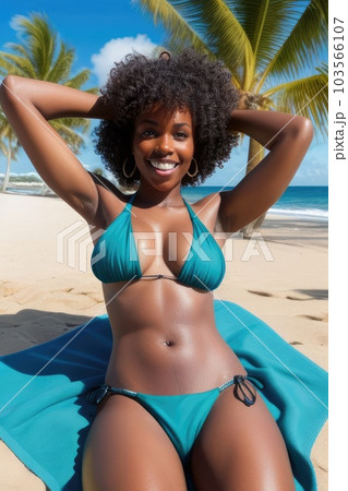 Beautiful young black skin woman in bikini. 103566107 PIXTA