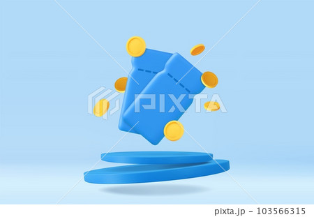3d coupon with coins in blue podium background 103566315