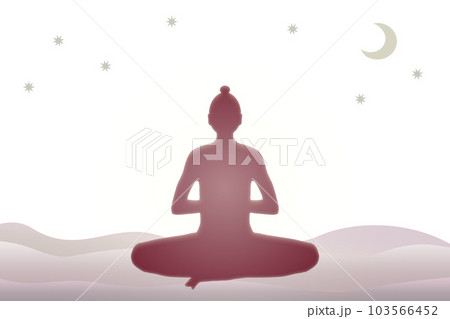 月夜にヨガのポーズ又は瞑想をする人のシルエットのイラスト 月夜にヨガのポーズ又は瞑想をする人のシルエットのイラスト 103566452