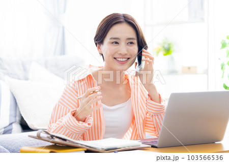 ビジネス　自宅で仕事をする女性 103566536