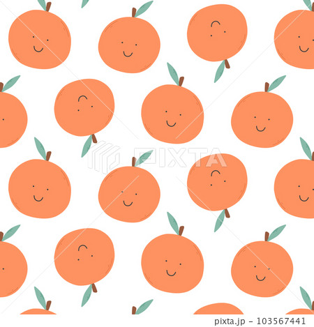 Childish seamless pattern with cute oranges. Retro pattern with oranges. vector illustration. Groovy baby print with orange 103567441