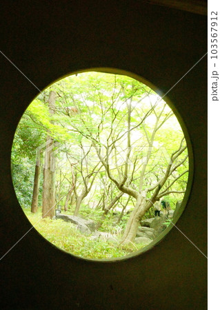 丸窓から見える庭園の木々 丸窓から見える庭園の木々 103567912