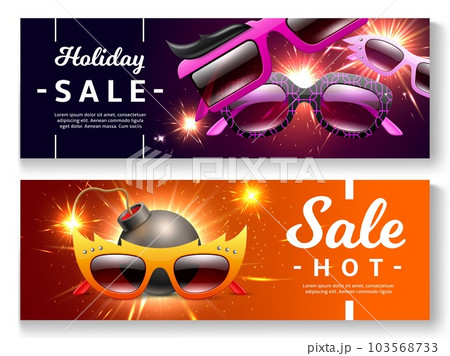 Sunglasses sale banners. Realistic glasses in...のイラスト素材 [103568733] - PIXTA