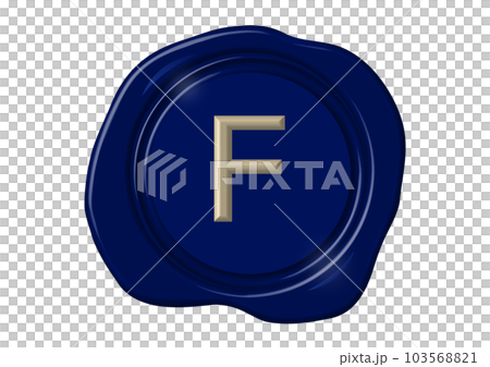 Sealing stamp 3D illustration of navy and gold sealing wax Alphabet F Sealing stamp 3D illustration of navy and gold sealing wax Alphabet F 103568821