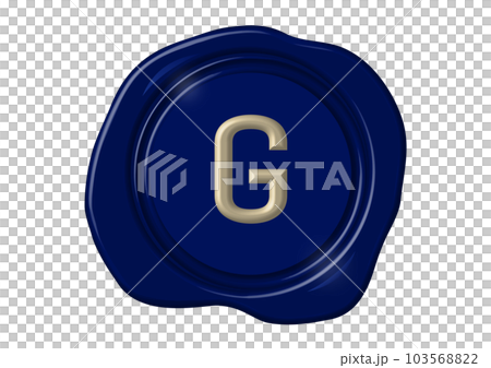 Sealing stamp 3D illustration of navy and gold sealing wax Alphabet G Sealing stamp 3D illustration of navy and gold sealing wax Alphabet G 103568822