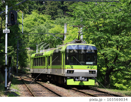 叡山電鉄 青紅葉の二ノ瀬駅に到着する900系きらら 叡山電鉄 青紅葉の二ノ瀬駅に到着する900系きらら 103569034