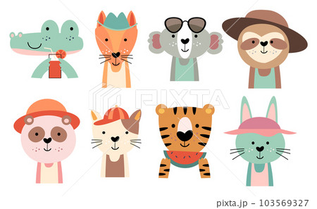 Set of wildlife animals with summer costume . Vector illustration . Set of wildlife animals with summer costume . Vector illustration . 103569327