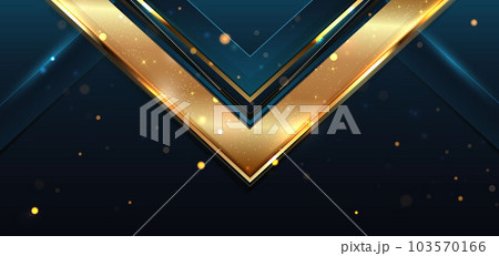 Elegant golden triangle glowing with lighting effect sparkle on dark blue background. Template premium award design. 103570166