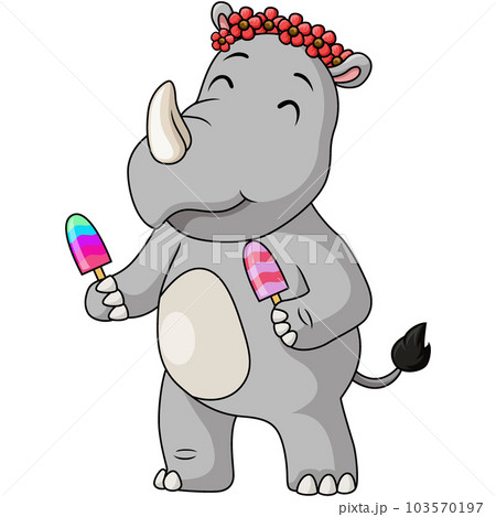 Cute rhino cartoon holding an ice cream 103570197