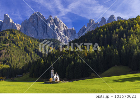Beautiful landscape of Italian dolomites near Santa Magdalena, South Tyrol, Italy 103570623