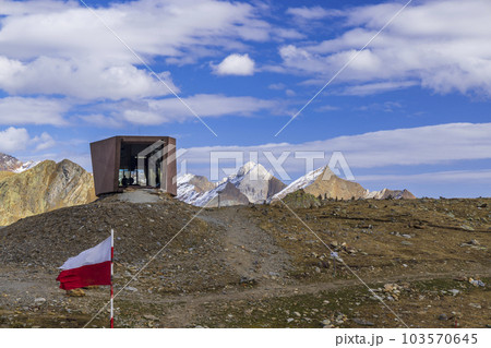 Passo Rombo, Timmelsjoch - high Alpine road connecting Oetztal valley in Austrian state of Tyrol to the Passeier Valley in Italian province of South Tyrol Passo Rombo, Timmelsjoch - high Alpine road connecting Oetztal valley in Austrian state of Tyrol to the Passeier Valley in Italian province of South Tyrol 103570645