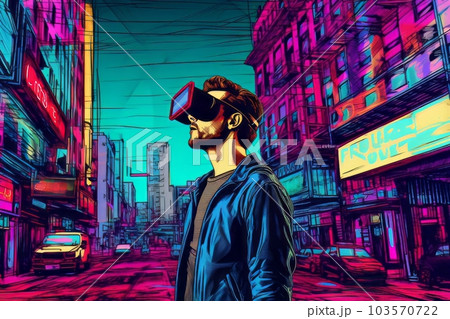 VRゴーグルをつけた男性,Generative AI AI画像 103570722