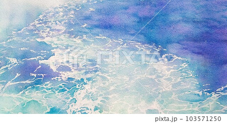 青い海と白い波しぶきの美しい水彩画のイラスト素材 [103571250] - PIXTA