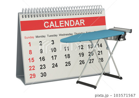 Ironing Board with desk calendar, 3D rendering 103571567