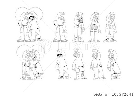 Multiple people folding hands in the shape of heart, constructor interchangeable set, isolated on white 103572041