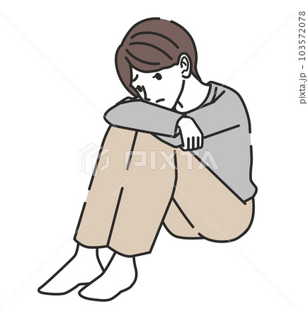 落ち込む体育座りの女性 103572078
