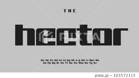 Techno alphabet, industrial robust sans serif letters, wide geometric modular font for square modern logo, emphasis headline, contemporary typography, modern typographic design. Vector typeset. 103572115