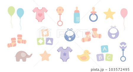 colorful set of baby utensils collection isolated on white 103572495