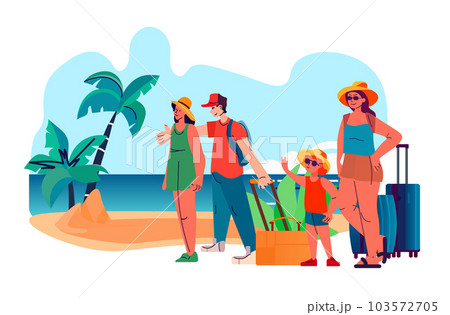 happy family with children and baggage standing together summer vacation holiday time to travel concept 103572705