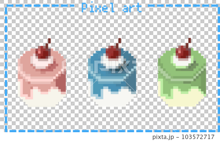 円柱のショートケーキ3種類のピクセルアートPNG /JPG（cake3） 103572717