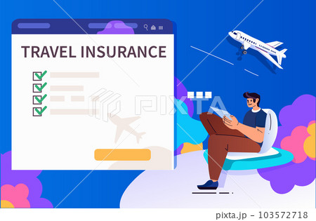 man tourist reading travel insurance security paper transportation summer vacation holiday concept 103572718