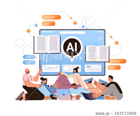 reporters or journalists reading news on laptop screen literature review generation news summarization artificial intelligence 103572806