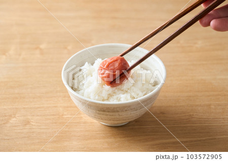 梅干しを乗せた炊きたてのご飯 梅干しを乗せた炊きたてのご飯 103572905