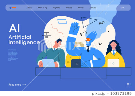 Artificial intelligence illustration. Studies -modern flat vector concept illustration of a group of students in the class. AI metaphor, advantage, superiority and dominance concept 103573199