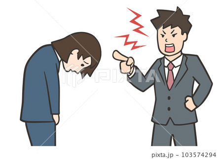 怒る男性と謝る女性、スーツの会社員、ガミガミ言う人 103574294