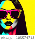 pop art woman with sunglasses on yellow background 103574718
