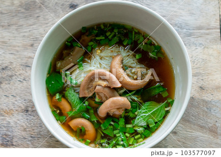 A bowl of delicious large intestine noodles A bowl of delicious large intestine noodles 103577097