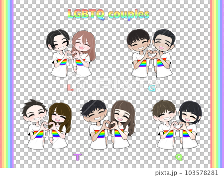 笑顔でハートマークを作るLGBTQカップルのイラスト 103578281